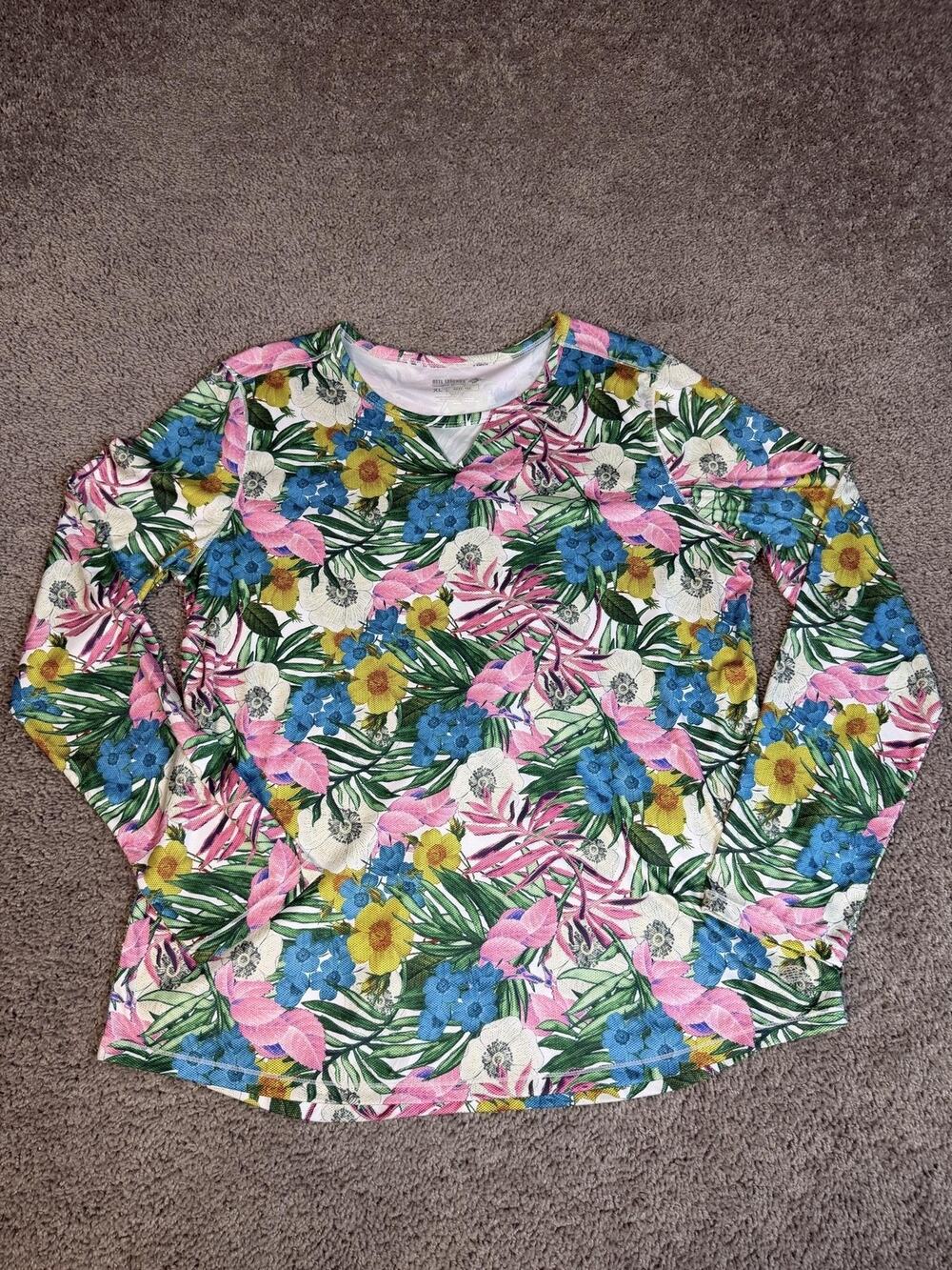 Reel Legends Shirt Womens XL Multicolor Floral Jersey Long Sleeve Crew Neck